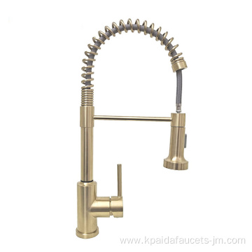 Pull Out Spring Spray Gold Kitchen Faucet